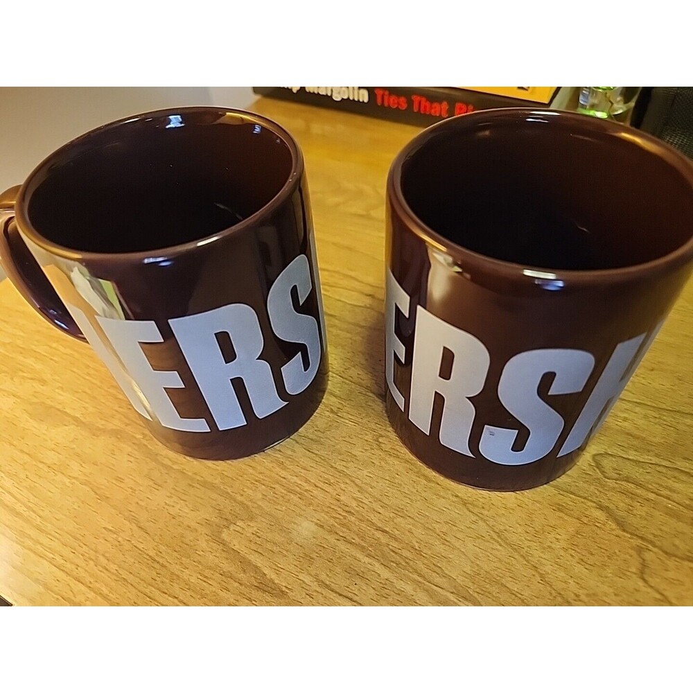 HERSHEY'S Chocolate Coffee Cup Brown Mug Silver Logo Galerie Pair
